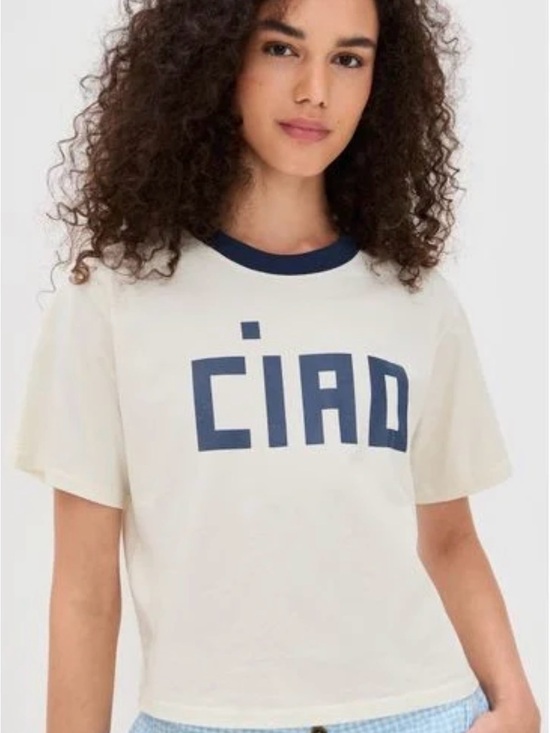 Clare V Tops - Clare V Le Carre Tee with Navy Graphic Ringer Collar NWT